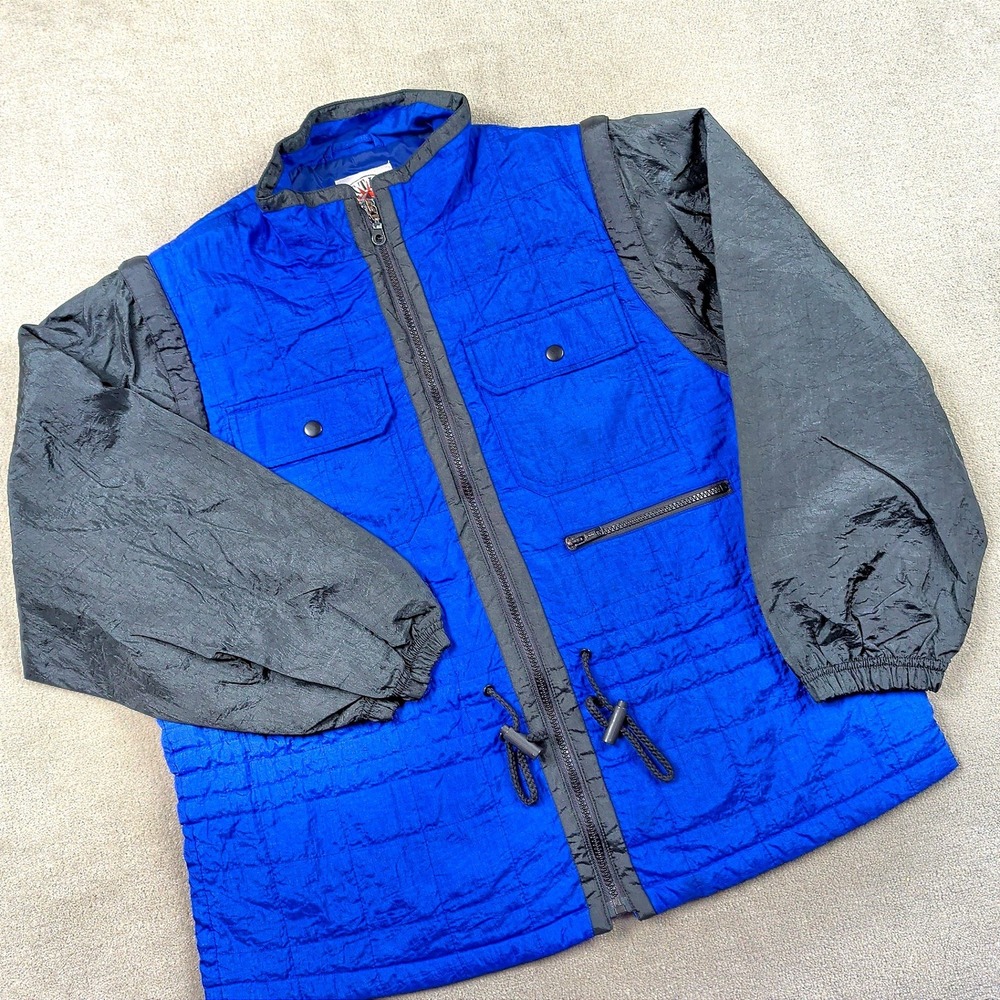 Vintage Active Club Convertible Jacket Mens Large Blue Grey Zip Off Sleeve Vest